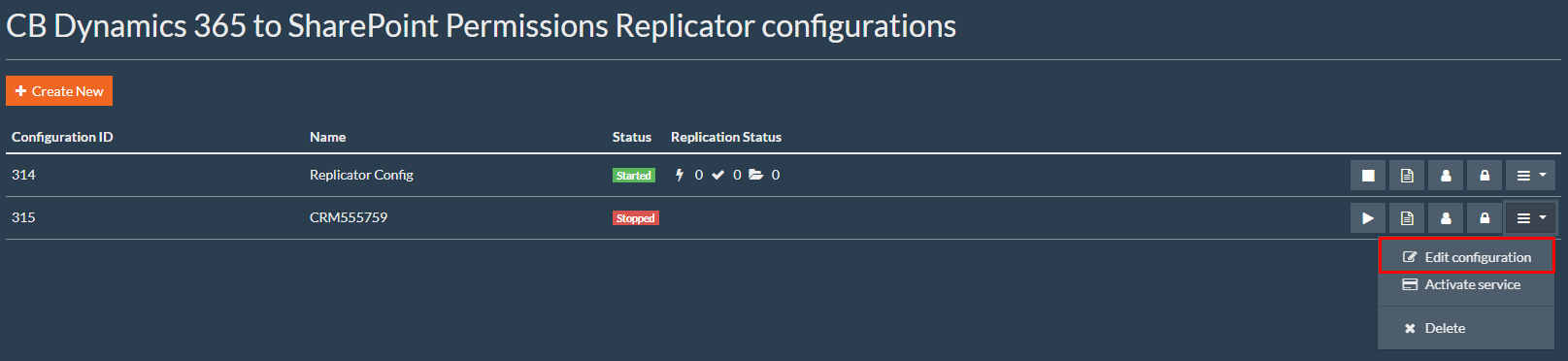 Edit configuration Option