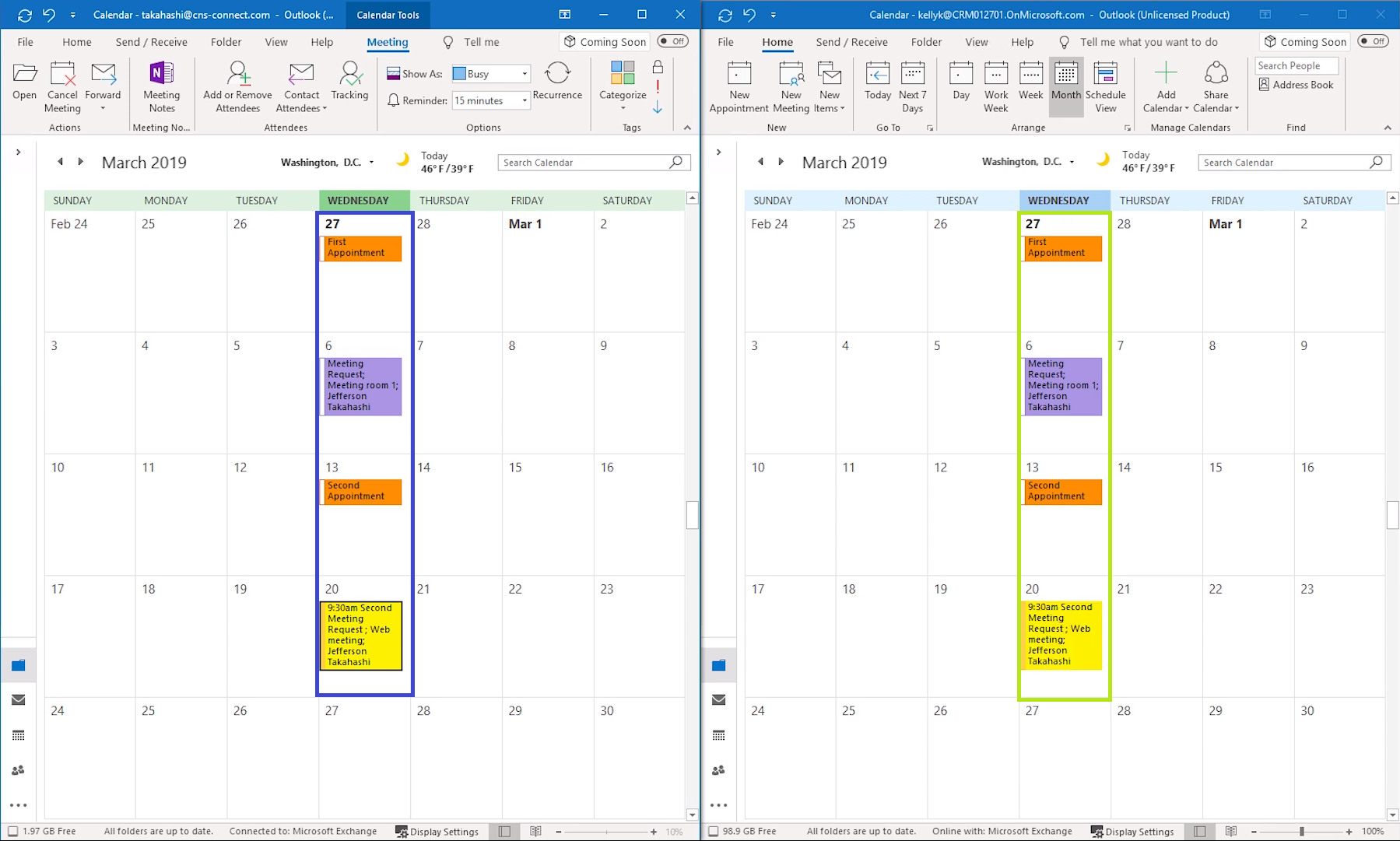 Outlook calendar sync